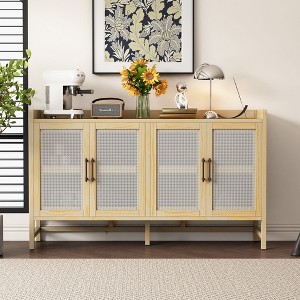 CAVINAS Rustic Rectangular Sideboard Cabinet with 4 Decorative Rattan Doors,Freestanding Buffet Cabinet with Storage for Kitchen,Dining Room - 1 of 4