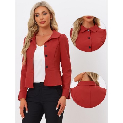 INSPIRE CHIC Women's Elegant Peter Pan Collar Long Sleeve Button Work Peplum Blazer Red Small — фото 2