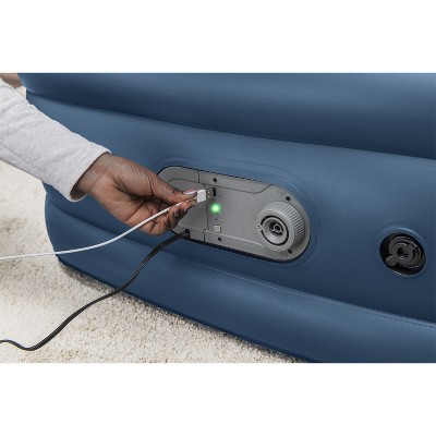 Twin Blue and White Raised Air Mattress with Built-in Dual Pump