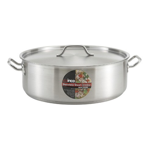 Winco SSLB-30 Stainless Steel 30 qt Brazier with Cover