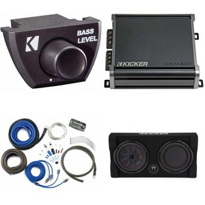 Kicker Comp RT 10 Inch 48TRTP102 Thin Down Firing Enclosure Package with 46CXA4001, Bass Knob & CK8 Amp install kit Bundle - 1 of 4