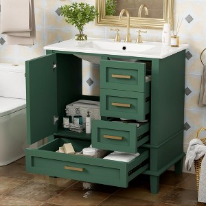 ALEXOUN 30" Solid Wood Freestanding Bathroom Vanity with Sink,Bathroom Storage Cabinet with Tip-Out Drawer & 3 Drawers and 1 Soft Closing Door - 1 of 4