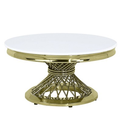 35" Fallon Coffee Table Engineering Stone and Gold Finish - Acme Furniture: No Assembly, Stainless Steel