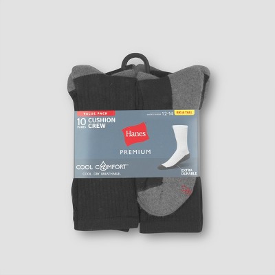 Men's Hanes Premium 10pk Black Crew Socks, Size: 6-12