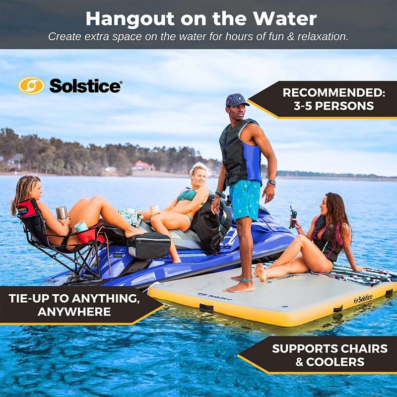 Solstice 6 x 5 ft Heavy Duty Inflatable Floating Dock Water Lounger Rafting Platform Table Bed w/Pump & Storage Bag for Lakes, Pools, & Rivers, Multi, 4 of 7