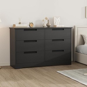 6 Drawer Dresser for Bedroom, Natural Modern Double Dresser Organizer with Embedded Handles Design, Wooden Chest of Drawers for Living Room - 1 of 4
