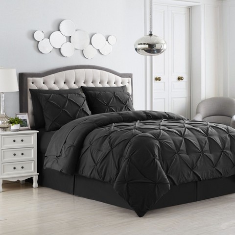 Комплект постельного белья Sweet Home Collections 8 Piece Pinch Pleated Bed In a Bag All Season Complete Set, Queen, Gray, цвет: Чёрный