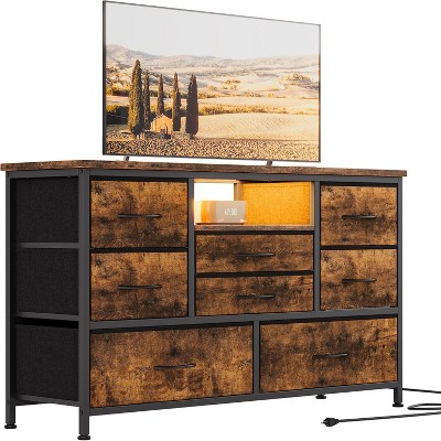 8-Drawer TV Stand and Dresser with LED Lighting & Power Outlets for 55'' TV, Perfect for Bedroom and Living Room