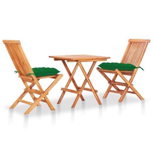 vidaXL 3 Piece Bistro Set with Green Cushions Solid Teak Wood - image 1 of 4