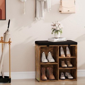 Shoe Bench with Padded Seat, Shoe Storage Bench w/Adjustable Shelves & Side Pockets, 5 Cubes Storage Organizer for Entryway, Porch, Mudroom - 1 of 4