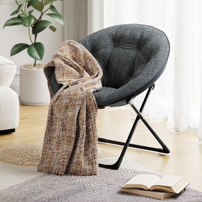 Comfy Saucer Chairs, Folding Reading Lounge Chair, Cozy Faux Fur Living Room Chair with Soft Thick Padded Seat