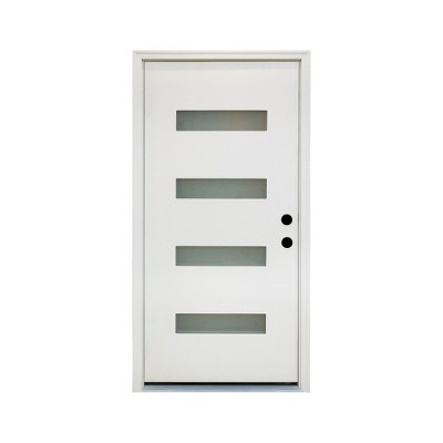 Lirago 36 x 80 Left Hand Inswing White Fiberglass Front doors with Brickmould 4-9/16" Vinyl Frame Frosted Glass