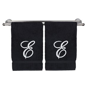 BC BARE COTTON Monogrammed Hand Towel, 100% Turkish Cotton - Set of 2 - Black - White Script - 1 of 4