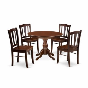 HomeStock 5-Piece Mahogany Finish Solid Wood Top Dining table with 4 Chairs with Slat Back - 1 of 4