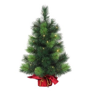 2ft Puleo Pre-Lit Tabletop Artificial Christmas Tree Red Sac Clear Lights: Battery Operated, Flame-Retardant - 1 of 3