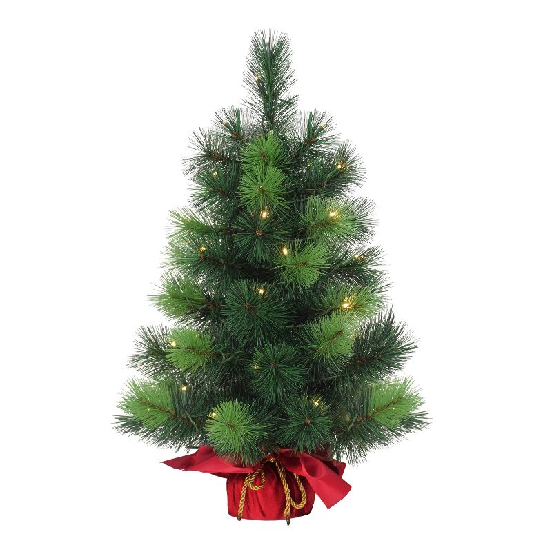 2ft Puleo Pre-Lit Tabletop Artificial Christmas Tree Red Sac Clear Lights, 1 of 5