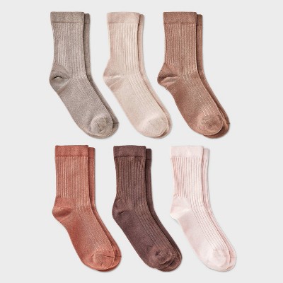 Women's Variegated Ribbed 6pk Mid Crew Socks - A New Day™ 4-10