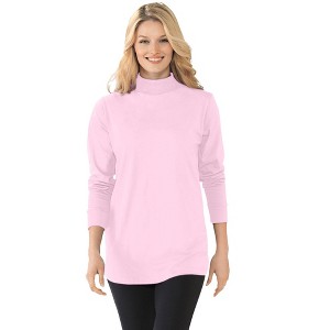 Woman Within Plus Size Perfect Long-Sleeve Mockneck Tee - 1 of 4