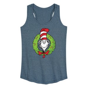Women's The Cat in the Hat Cat Wreath Graphic Racerback Tank - Heather Blue - 1X - 1 of 4