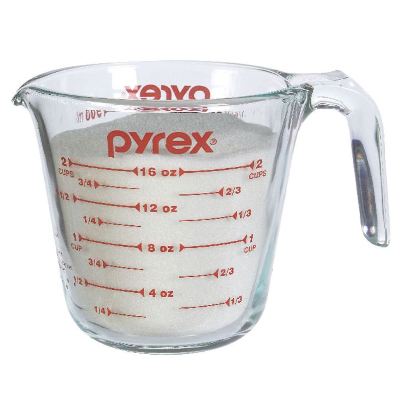 Pyrex Prepware 1-Cup Glass Measuring Cup, Clear with Red Measurements, Pack of 2 Cups, 2 of 6