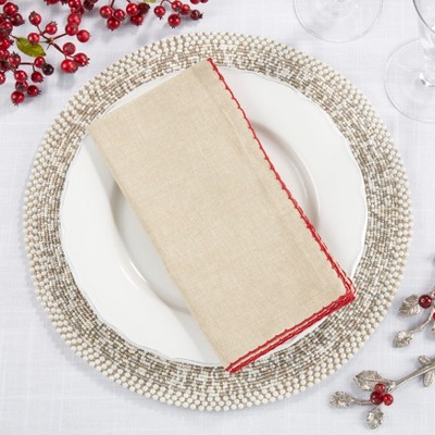 Red Crochet Scalloped Cotton Napkins, Set of 4, 20" x 20"