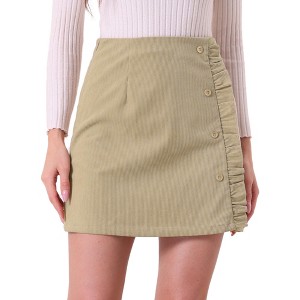 Allegra K Women's Corduroy Vintage Button Decor Ruffled Trim High Waist Mini Skirt - 1 of 4