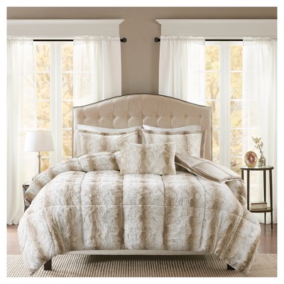 Sand Faux Fur Down Alternative Comforter Set, Full