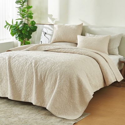 Patina Vie 100% Cotton Stitched 3 Piece Quilt and Sham Set