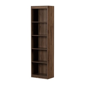 South Shore 68.75" Axess 5 Shelf Narrow Decorative Bookshelf Natural Walnut: Laminate Finish, Particle Board Frame - 1 of 4