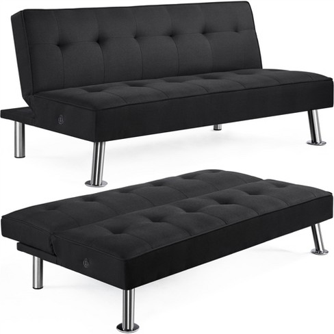 Yaheetech Modern Fabric Convertible Futon Sofa Bed With Usb Ports-black