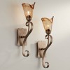 Franklin Iron Works Amber Scroll Rustic Wall Light Sconces Set of 2 Golden Bronze Hardwire 23 1/2" Fixture Art Glass for Bedroom Bathroom Vanity Home - 2 of 4
