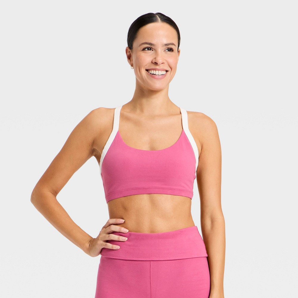 Women's Cotton Balance Cotton Spandex Blend Light Support Racerback Sports Bra - All In Motion™ Pink XS
