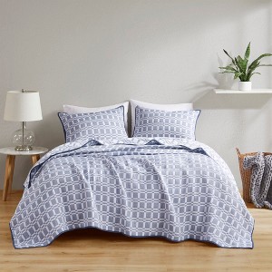 3Pcs Light Weight Reversible Quilt Set, Modern Style Geometric Print Smooth Bed Pad for Hot Summer - 1 of 4