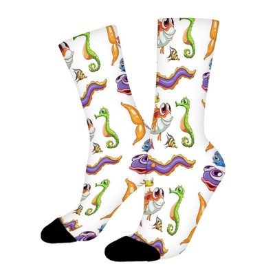Goldfish Sea Horse Women Printed Crew Socks Funny Funky Socks Soft Polyester Novelty Gifts for Artists Men