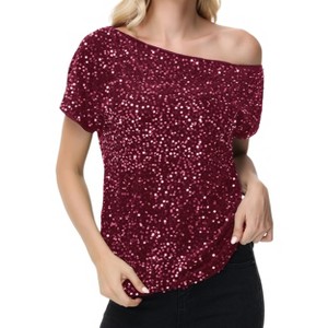 Anna-Kaci Women's Off-Shoulder Sequin Short Sleeve Top with Relaxed Fit - 1 of 4