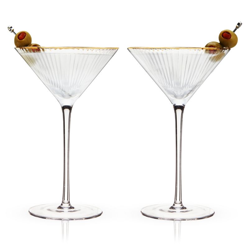 Viski Meridian Martini Glasses - Stemmed Fun Cocktail Glasses - Art Deco Ripple Gold Rimmed Crystal Glassware - 7.8oz Set of 2, 5 of 8