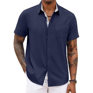 COOFANDY Men's Button Down Shirts Short Sleeve Casual Shirts Summer Beach Shirts Vacation Wedding Shirts with Pocket - 1 of 4
