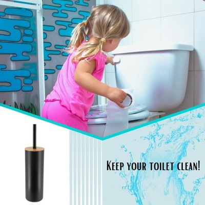 Black and Bamboo Medium Toilet Brush with Holder