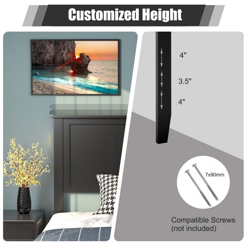 Costway Twin Wood Headboard Flat Panel Pre-drilled Holes Height Adjustment, 5 of 10