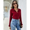 Womens Polo Sweaters V Neck Long Sleeve Collared Sweater Fall Lightweight Knit Pullover Jumper Tops Ruffle Casual Knitwear - 4 of 4