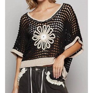 Women's Open Knit Daisy Crochet Sweater - POL - 1 of 4
