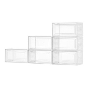 VEVOR Shoe Storage Boxes, 6 Pack Clear Stackable Shoe Boxes Storage Organizers with Magnetic Door, Fit up to US Size 13, Transparent White - 1 of 4