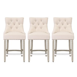 WestinTrends 24" Linen Tufted Buttons Upholstered Wingback Counter Stool (Set of 3) - 1 of 4