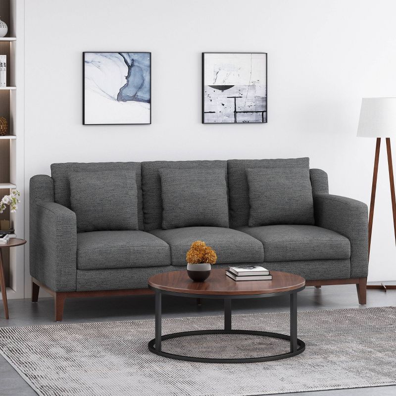 Elliston Contemporary Fabric 3 Seater Sofa with Accent Pillows - Christopher Knight Home, 3 of 15