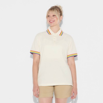 Pride Adult Short Sleeve Tipped Polo Shirt - Ivory Striped