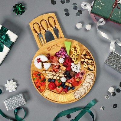 Large Round Bamboo Cheese Board with Knife Set
