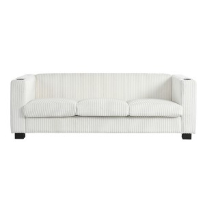 TiramisuBest Armed Velvet Storage Bench – Upholstered Ottoman with Padded Seat for Bedroom, Living Room or Entryway – Ivory - 1 of 4