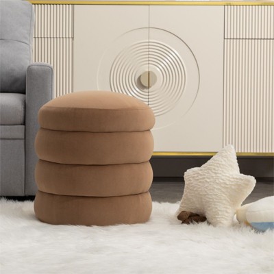 Otto Upholstered Pouf Ottoman,coffee Velvet Round Ottoman,18.5 ...