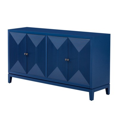 GlasFlength Decorative Storage Cabinets, Wood Frame, with Drawer, Grooved Sliding, Flexible movement, Blue, 59.8"*15.7"*32"