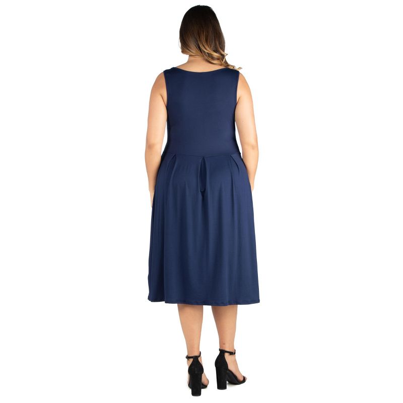 24seven Comfort Apparel Plus Size Sleeveless Midi Pocket Dress, 3 of 5